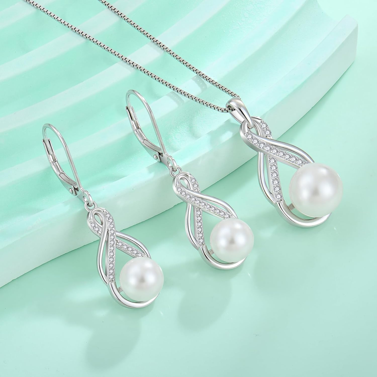 10MM White Pearl Necklace 925 Sterling Silver Infinity Pendant Necklace Single Pearl Jewelry Gifts for Women - Image 5