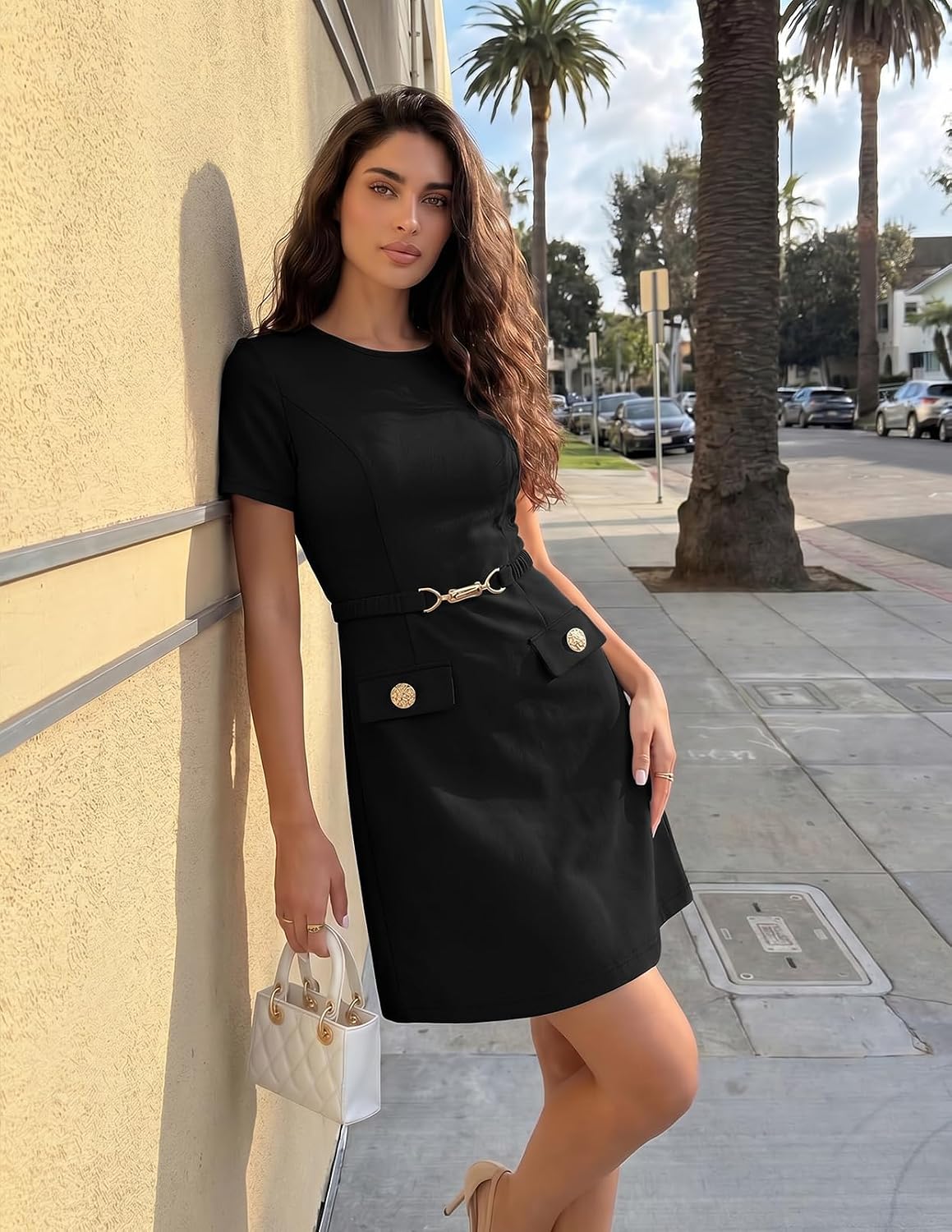 MEROKEETY Women's Summer Short Sleeve Mini Dress 2026 Spring Elegant Business A Line Bodycon Work Graduation Short Dress