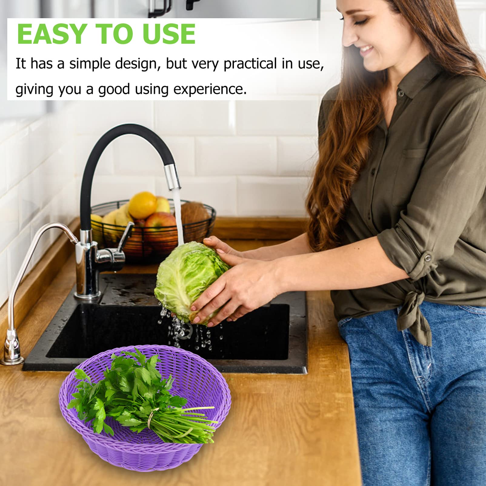 BESPORTBLE Bamboo Fruit Basket Woven Storage Basket Food Holder Imitation Rattan Fruit Storage Bin Home Decor