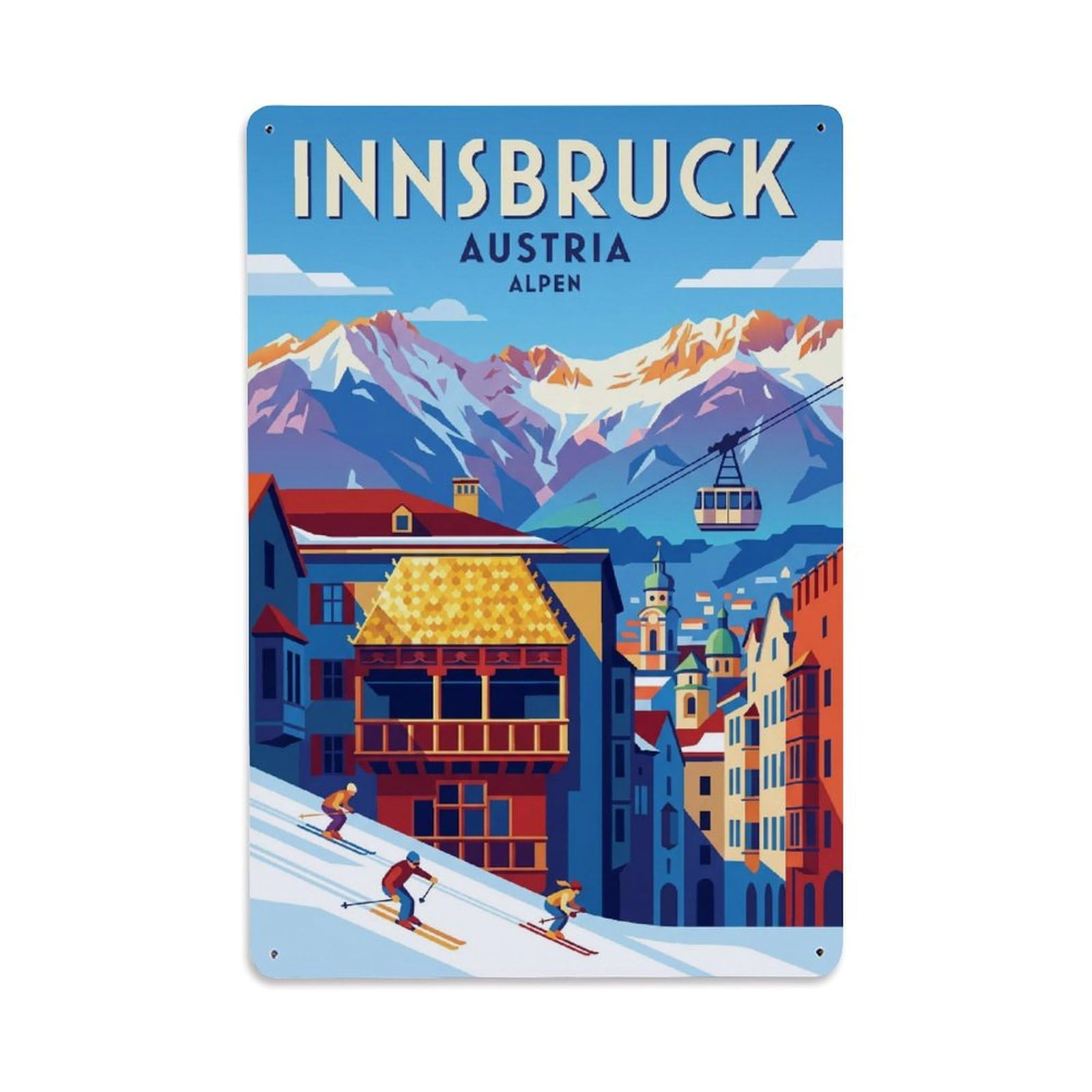 Olhnbad Style Innsbruck Austria Tyrol Graphic Alpine Travel Metal Tin Sign