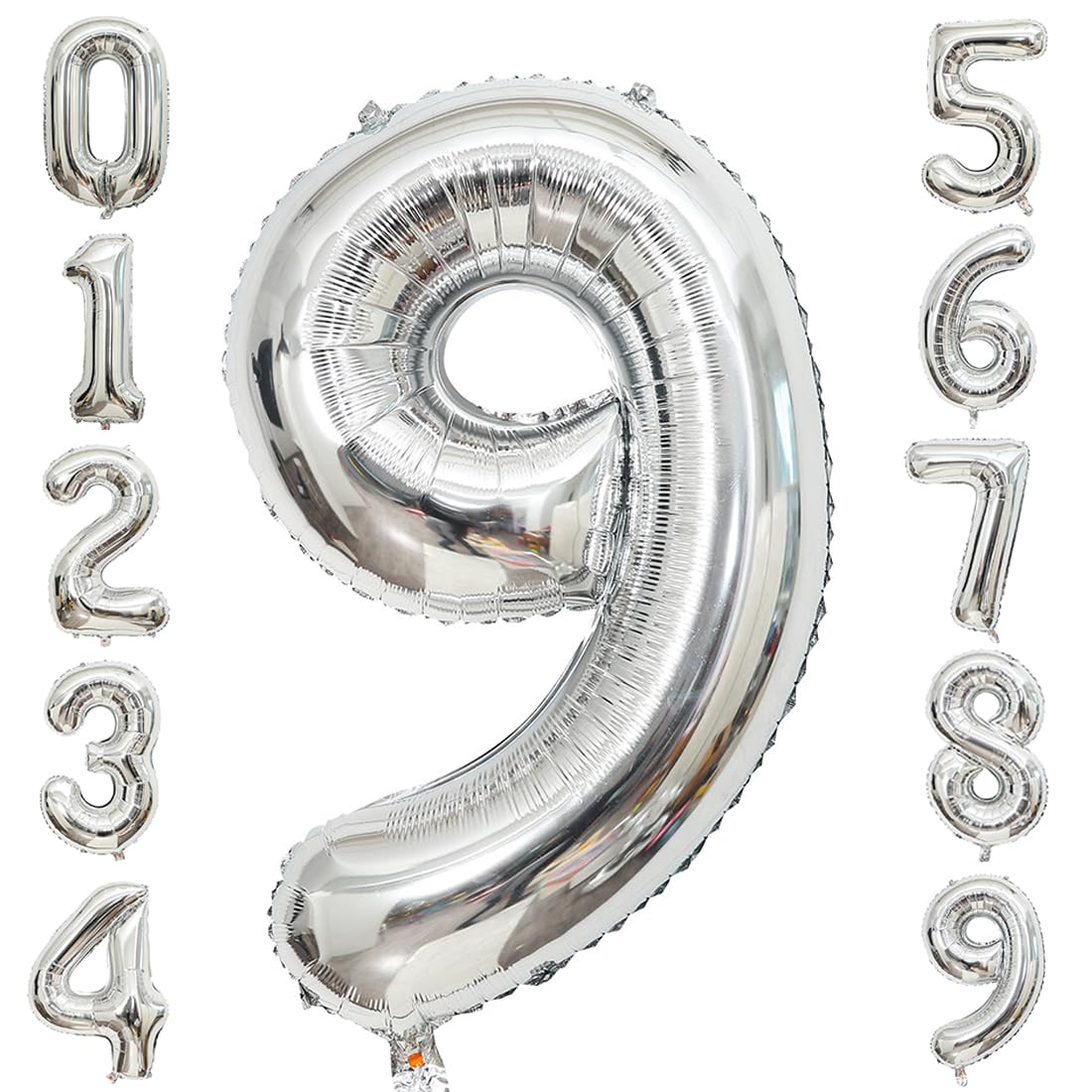 Silver Number Balloons for Birthday (S-Number 9)