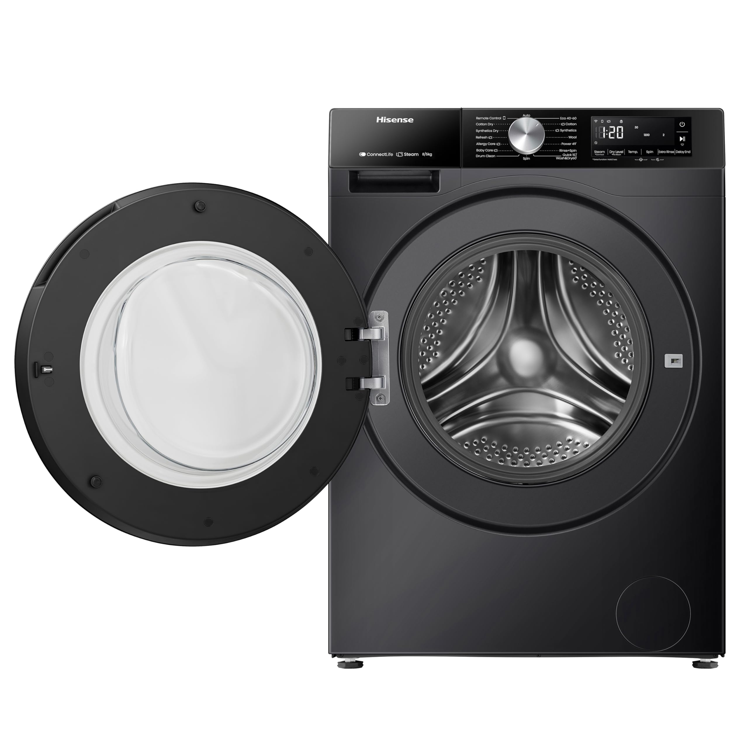 Hisense 3S Series WD3S8043BB3 Wifi Connected 8Kg and 5Kg Washer Dryer with 1400 rpm - Black - A-D Rated — view 12