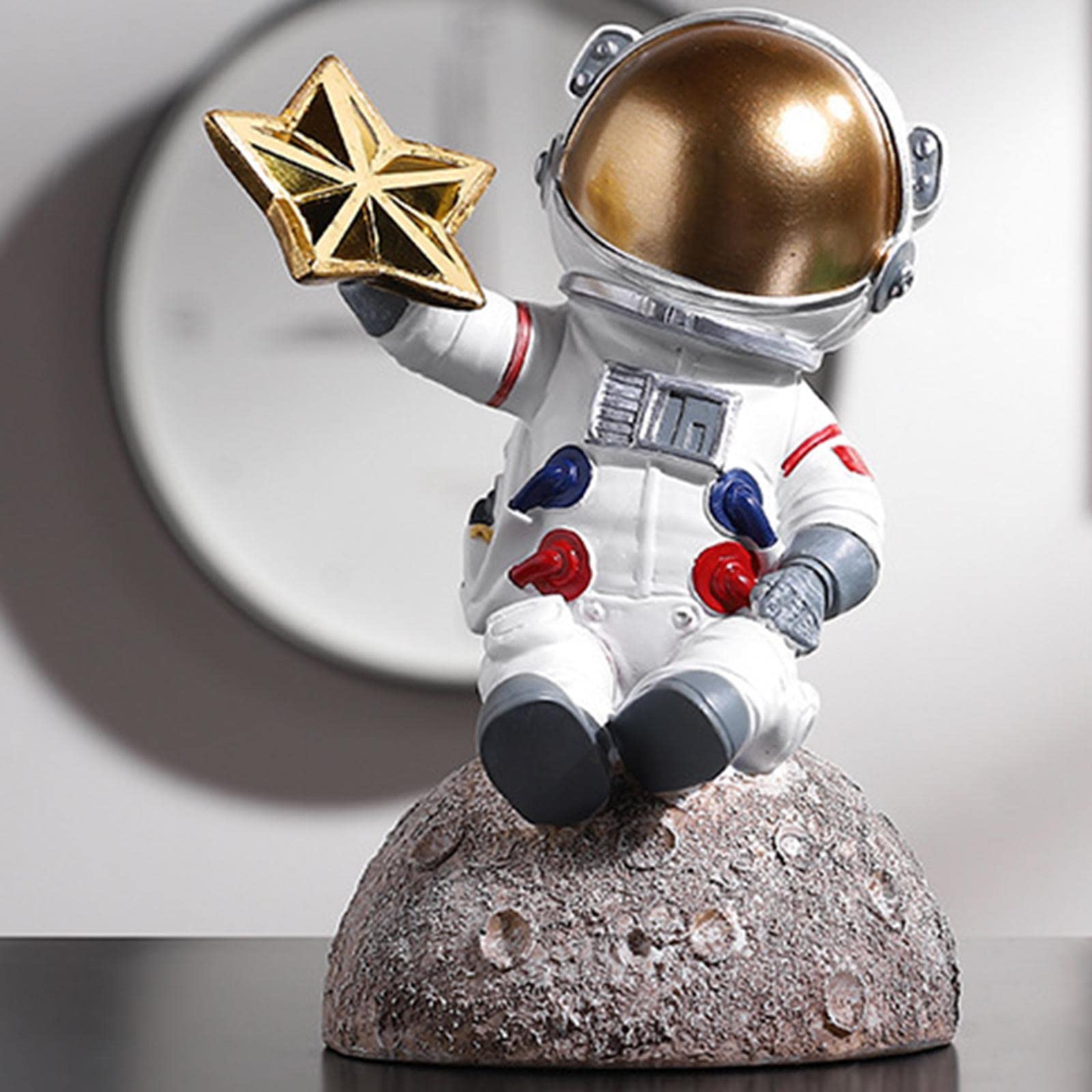 2 figuras de astronauta de resina con escultura de luna, decoración de oficina y hogar