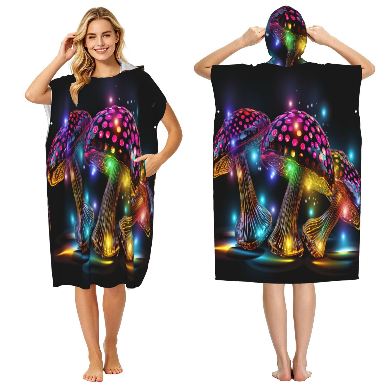 KLGRTJHK Glowing Mushroom Adult Hooded Beach Poncho Towel 43"X35"