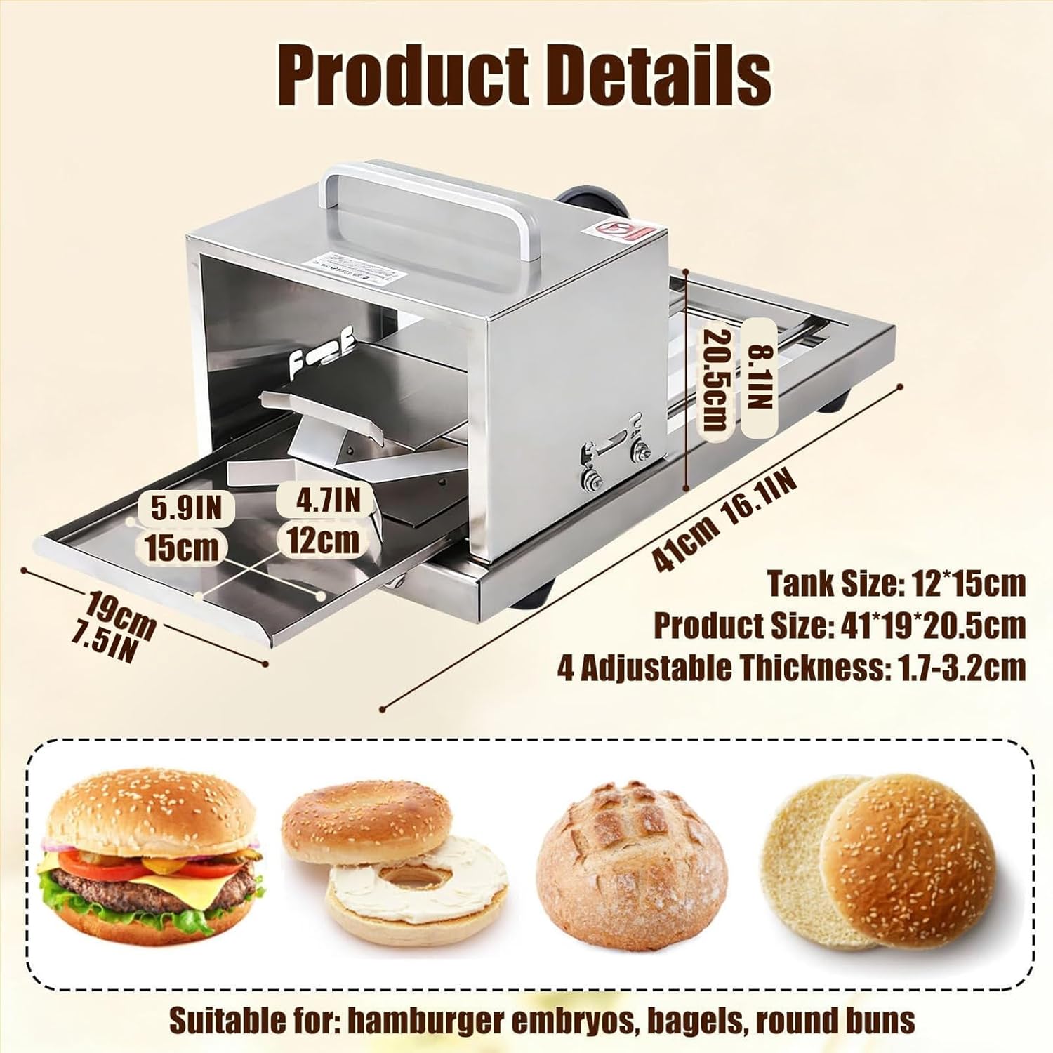 Manual Stainless Steel Burger Bun Slicer, Adjustable Cutting Height Bread Cutter with Push Pull Design for Bagels and Homemade Small Loaves bread slicer