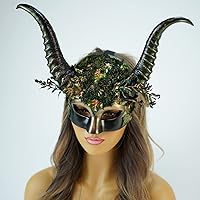 Vista 4 de Cuernos de hadas, cuernos de cosplay, máscara de cuernos de carnero de cabra, vudú, tocado de calavera pagana, bola de mascarada, máscara de cuerno