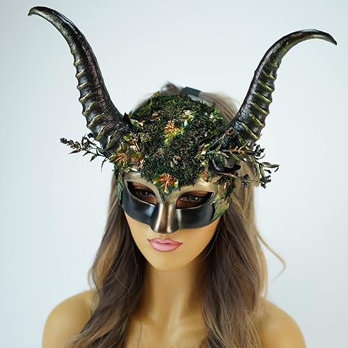 Miniatura 4 de Cuernos de hadas, cuernos de cosplay, máscara de cuernos de carnero de cabra, vudú, tocado de calavera pagana, bola de mascarada, máscara de cuerno