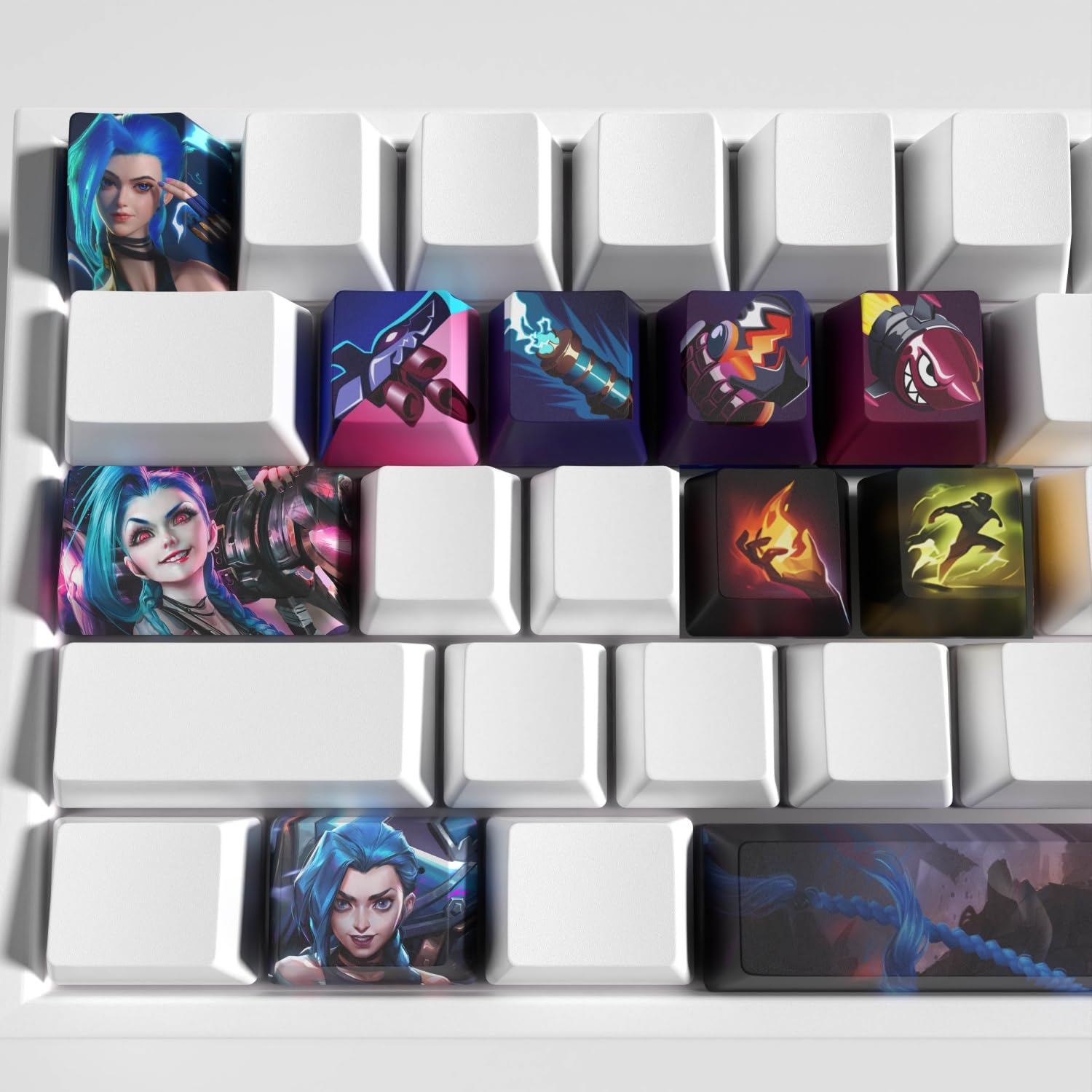 League Jinx Set di 12 Keycaps PBT ad alta densità OEM profilo Dye sublimazione layout ideale per creatori di contenuti e appassionati di sport