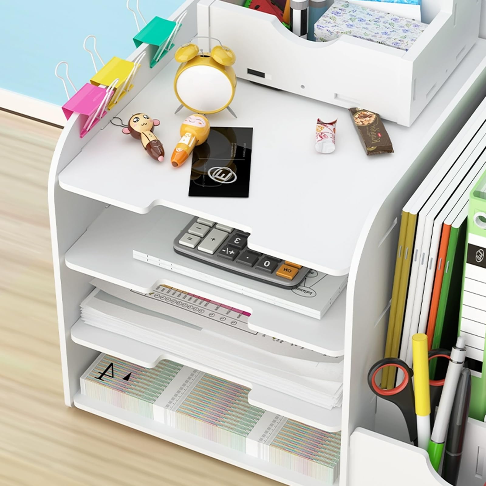 Organizador de Escritorio de Madera – Estante de Almacenamiento para Archivos A4 con Organizador de Documentos de Oficina, Ideal para Bandejas de Archivo de Papel en el Hogar