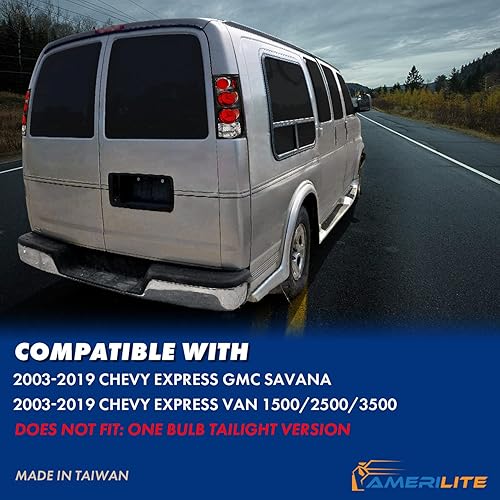 Miniatura 6 de AmeriLite Conjunto de luces traseras halógenas con luces de freno para Chevy ExpressGMC Savana Van Euro 2003-2019, lado del pasajero y del