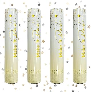 Konfetti Kanone - 4 Stück 30cm Konfettikanone, Poppers mit Goldenen Sternen, Parteien Confetti Kanone, Papier Konfetti Shooter für Geburtstagsfeiern Hochzeiten Jubiläen Babypartys Feiern Party-Zubehör