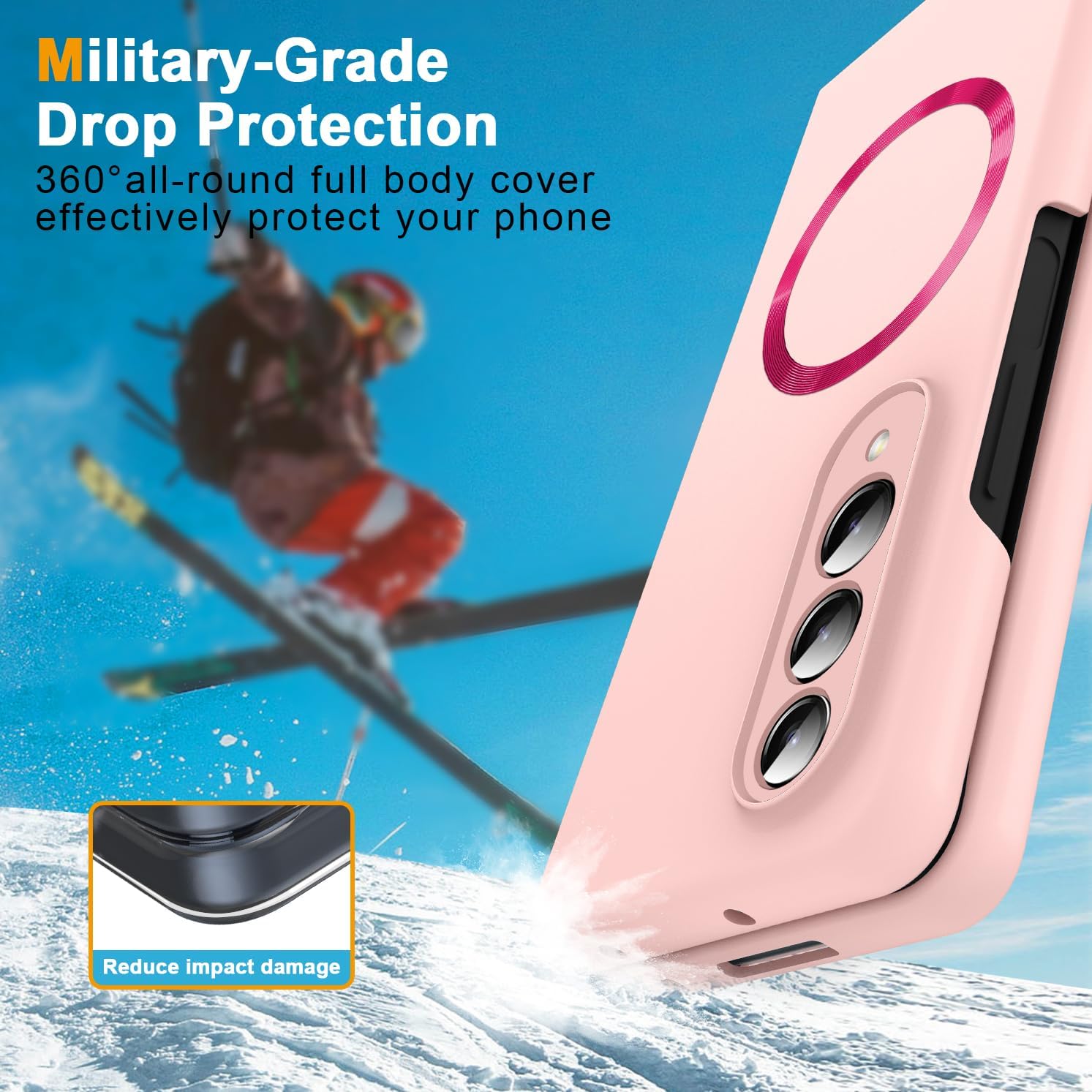 Magnetic for Galaxy Z Fold 4 5G Case,Lightweight,Slim Fit Drop Protection Rugged Shockproof Cover for Samsung Galaxy Z Fold 4 5G, Hard PC Shockproof Protective Phone Pink 7-Z Fold4-15
