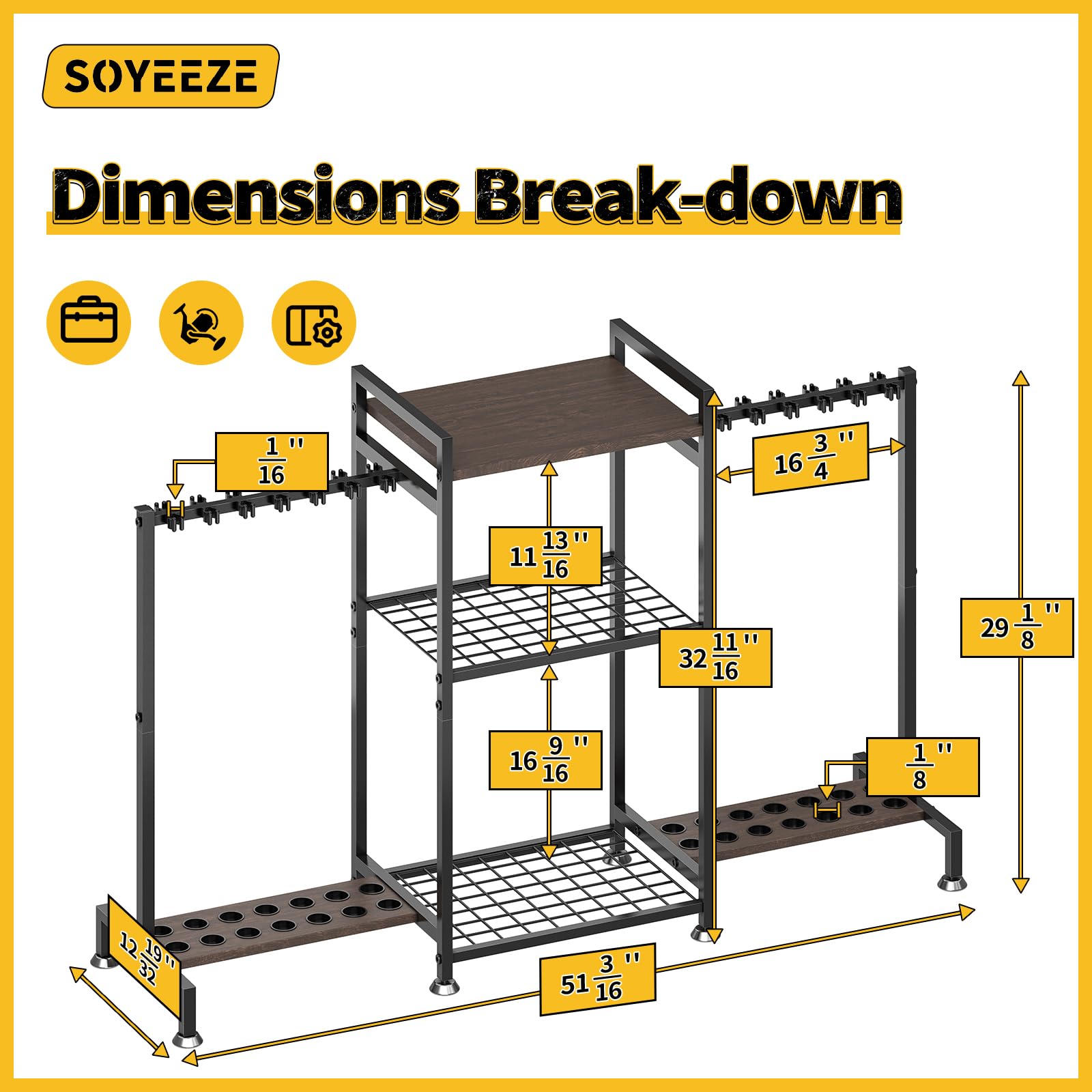 SOYEEZE Angelrutenhalter für 28 Ruten, Bodenständer, Angelrutenhalter für Garage, 3-seitiges vertikales Angelrutenregal für Angelbox, Angelzubehör, ein Display für Fischausrüstung, Geschenk für Mann