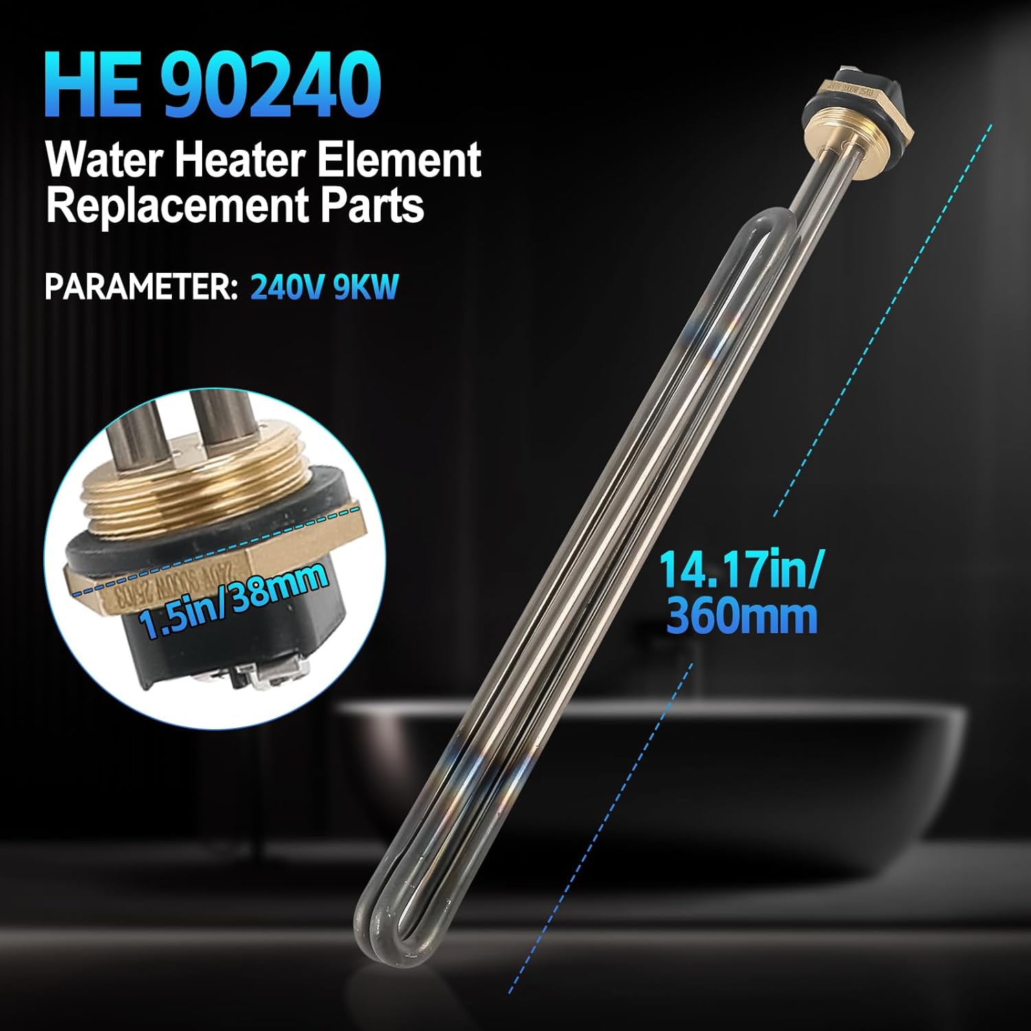 JOJOCY 3PCS Titanium HE 90240 Heating Element for EcoSmart ECO 18 27 36, 9KW 240V Tankless Water Heater, Replaces HE 80240 RC04709024S SGB-2903 HA-P004 HA-P005 (Titanium Alloy)