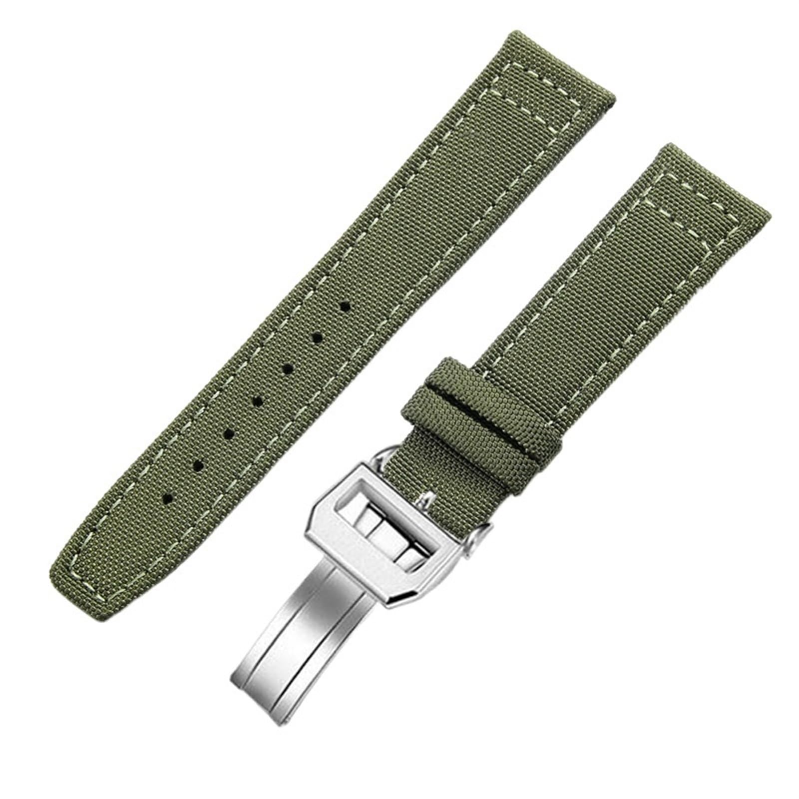 20mm 21mm 22mm Nylon Canvas Cinturino per IWC PILOT Portogallo PORTOFINO Cinturino in Tessuto Fibbia Pieghevole Cintura in Pelle di Vacchetta, 22mm, Agata