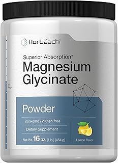 Horbäach Magnesium Glycinate Powder | 1 lb | Lemon Flavored | Superior Absorption | Non-GMO & Gluten Free