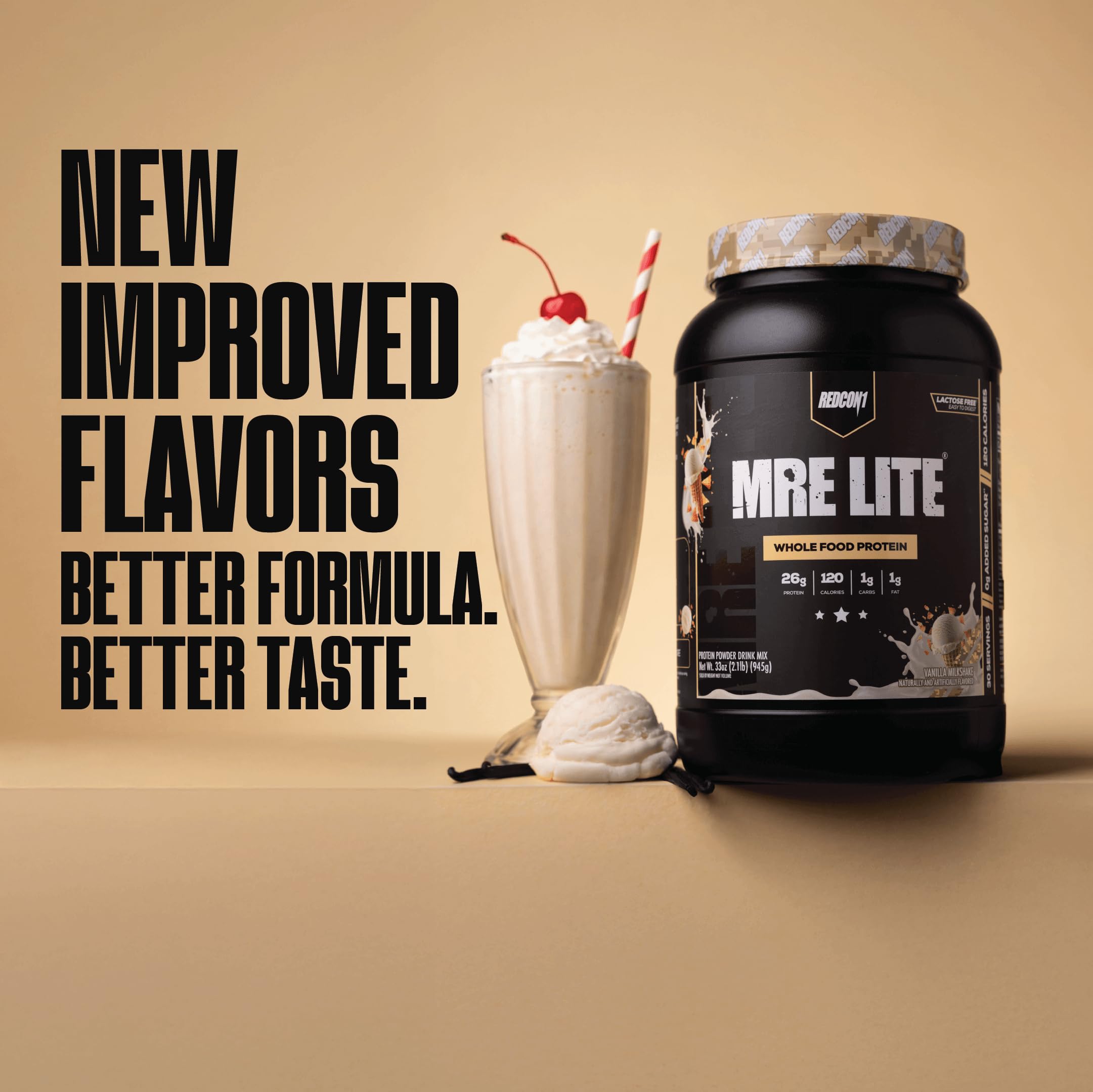 REDCON1 MRE LITE Whole Food Protein Powder, Vanilla Milkshake - Lactose Free & Sugar Free Meal Replacement with Animal Protein Blends - Easy to Digest Formula - Only 1g Carb per Serving (30 Servings) — Amazon image 6