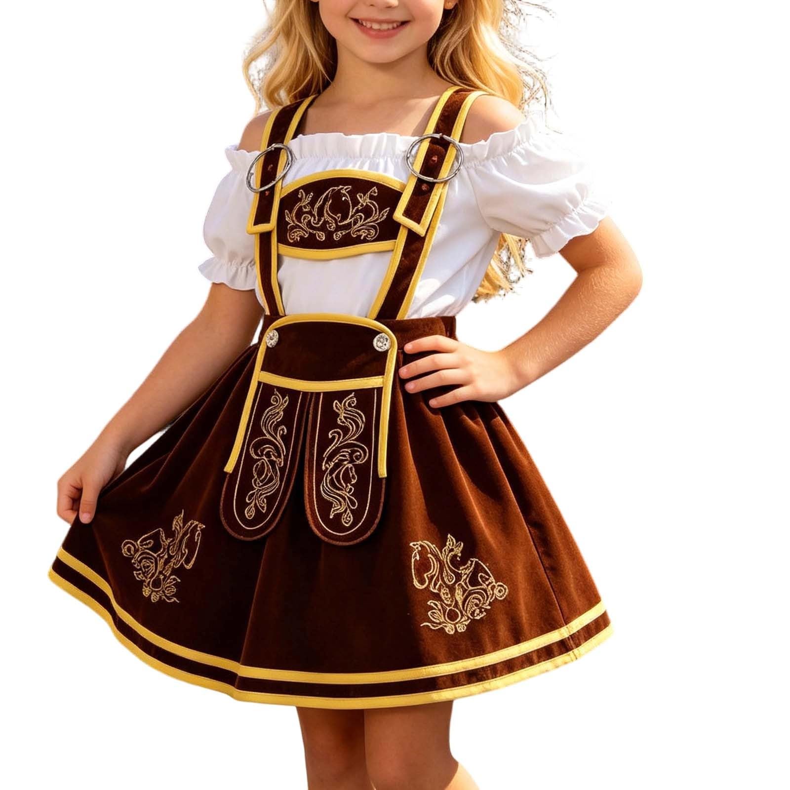 Fancy German Dirndl Dress Girls Oktoberfest Outfit Girls Bavarian Beer Maid Dress Lace Apron for Halloween Carnival, October Festival Costume Outfits Kids Themed Parties & Beer Oktoberfest Outfit
