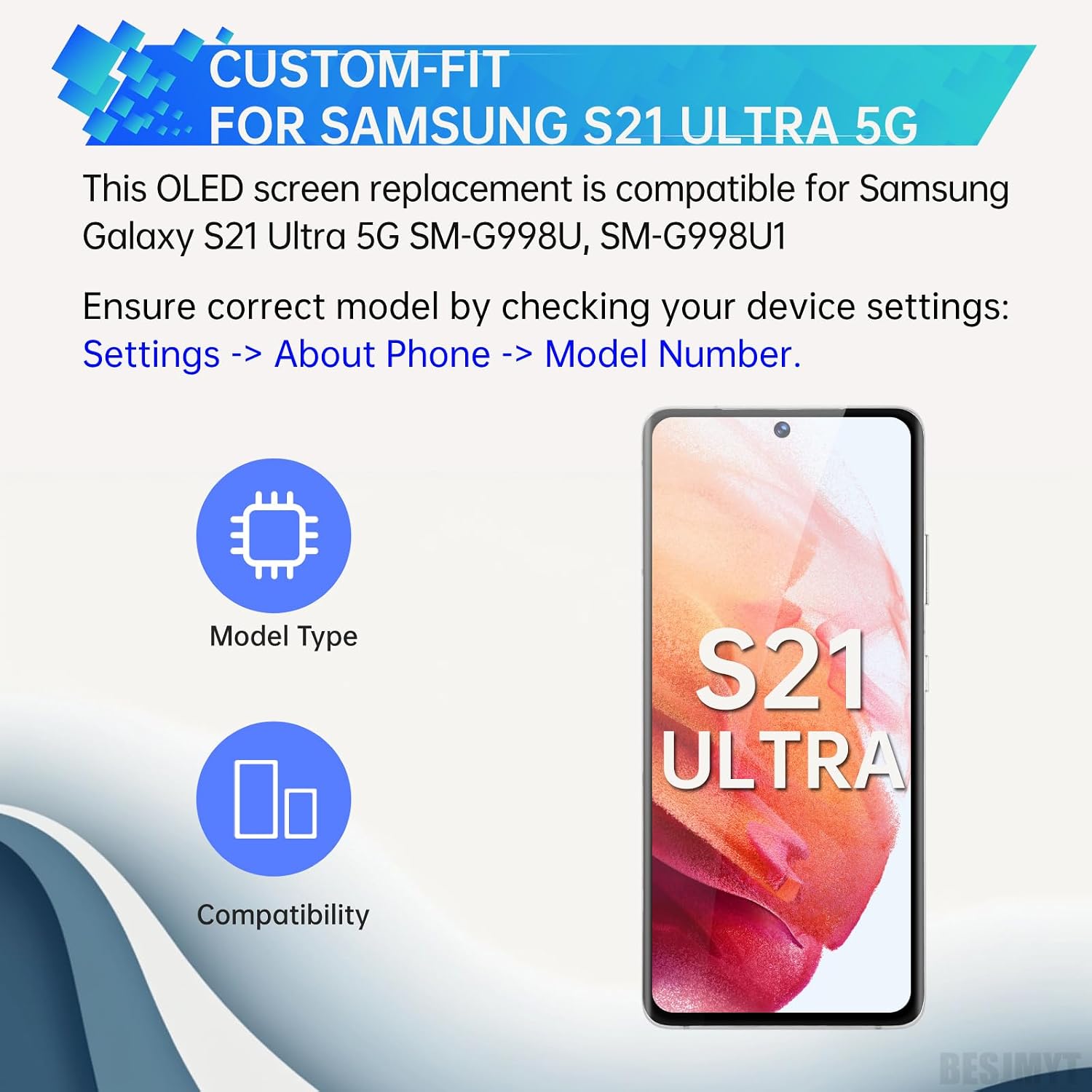 AMOLED Screen Replacement for Samsung Galaxy S21 Ultra 5G OLED Display Touch Digitizer Full Assembly with Phantom Silver Frame and Side Button Glass Repair Tools Kit SM-G998U SM-G998U1