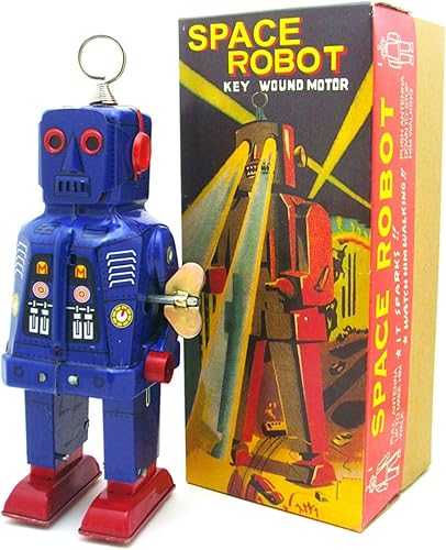 Miniatura 2 de Charmgle Retro Wind-Up Toy Walking Robot, ojos brillantes mecánicos, robots de hojalata hechos a mano, colección para adultos, decoración del hogar,