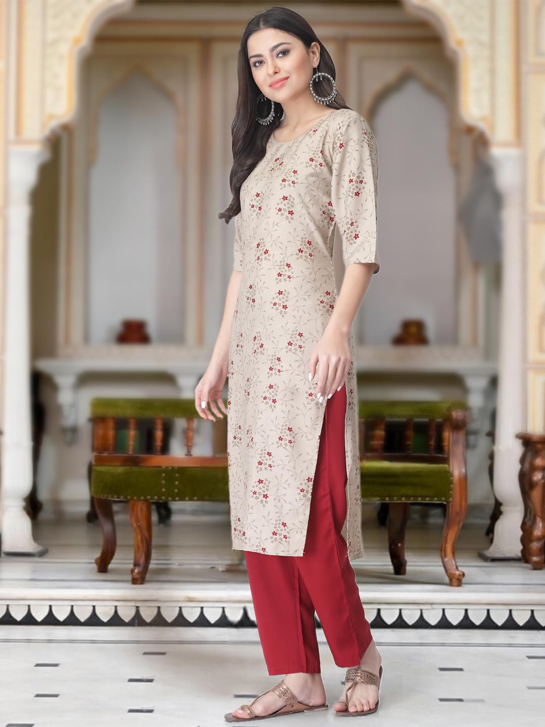 Tee Projekt Versatile Crepe Kurti & Pant Set For Women Printed Kurta Set
