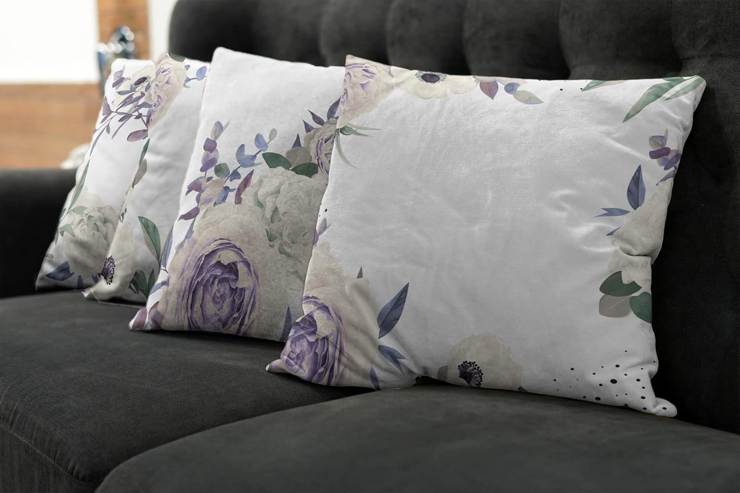 Ambesonne Floral Throw Pillow Cushion Case Pack of 4, Pastel Colored Romantic Style Blossoming Roses and Carnation Minimal Love, Modern Accent Double-Sided Digital Printing, 16", Ivory Violet Green