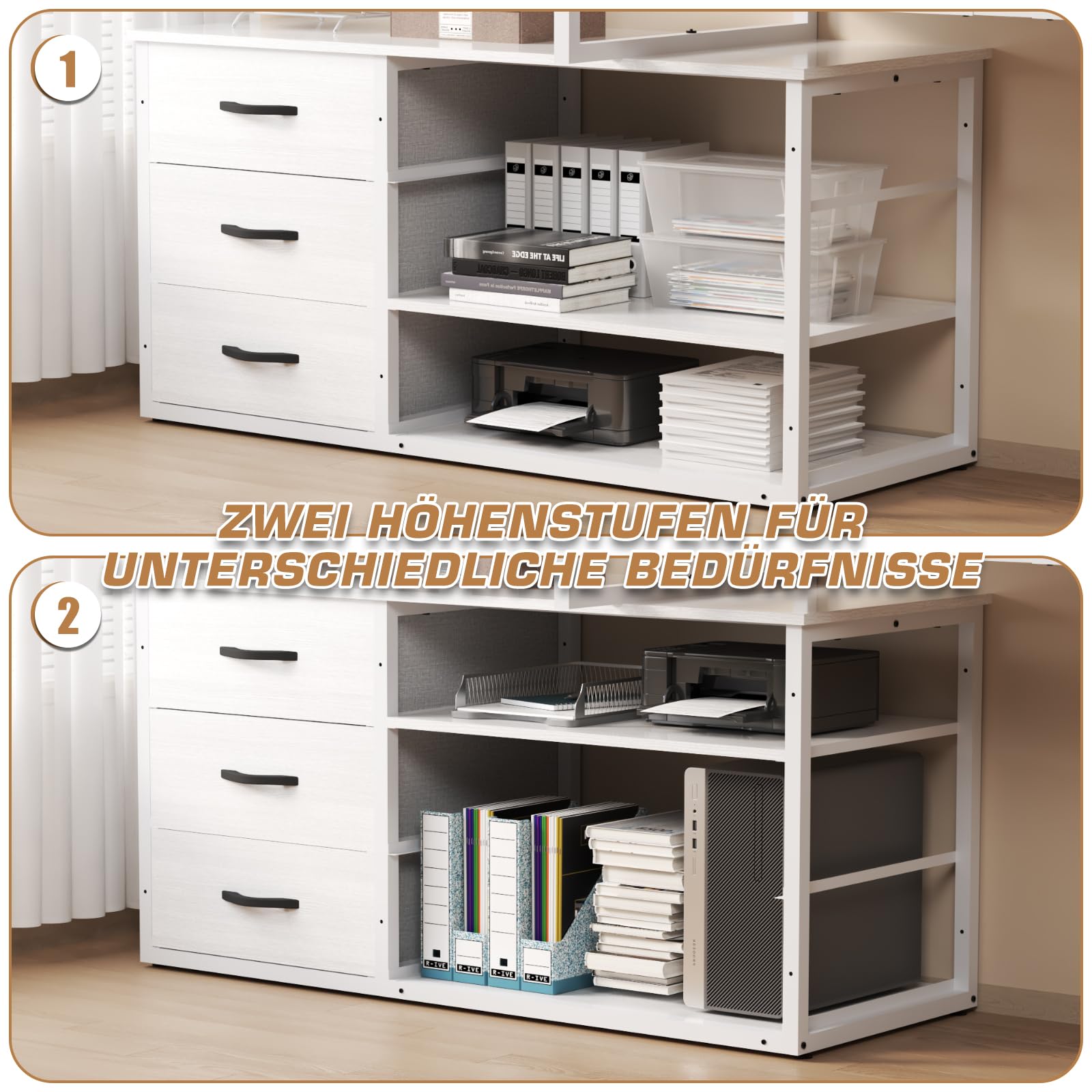 TRIUMPHKEY Schreibtisch l Form mit 3 Schubladen&Stauraum, 140 x 105 x 75 cm Reversible Eckschreibtisch, L-förmiger Schreibtisch mit 2 USB-Ladeanschlüssen und 2 Steckdosen, Weiß
