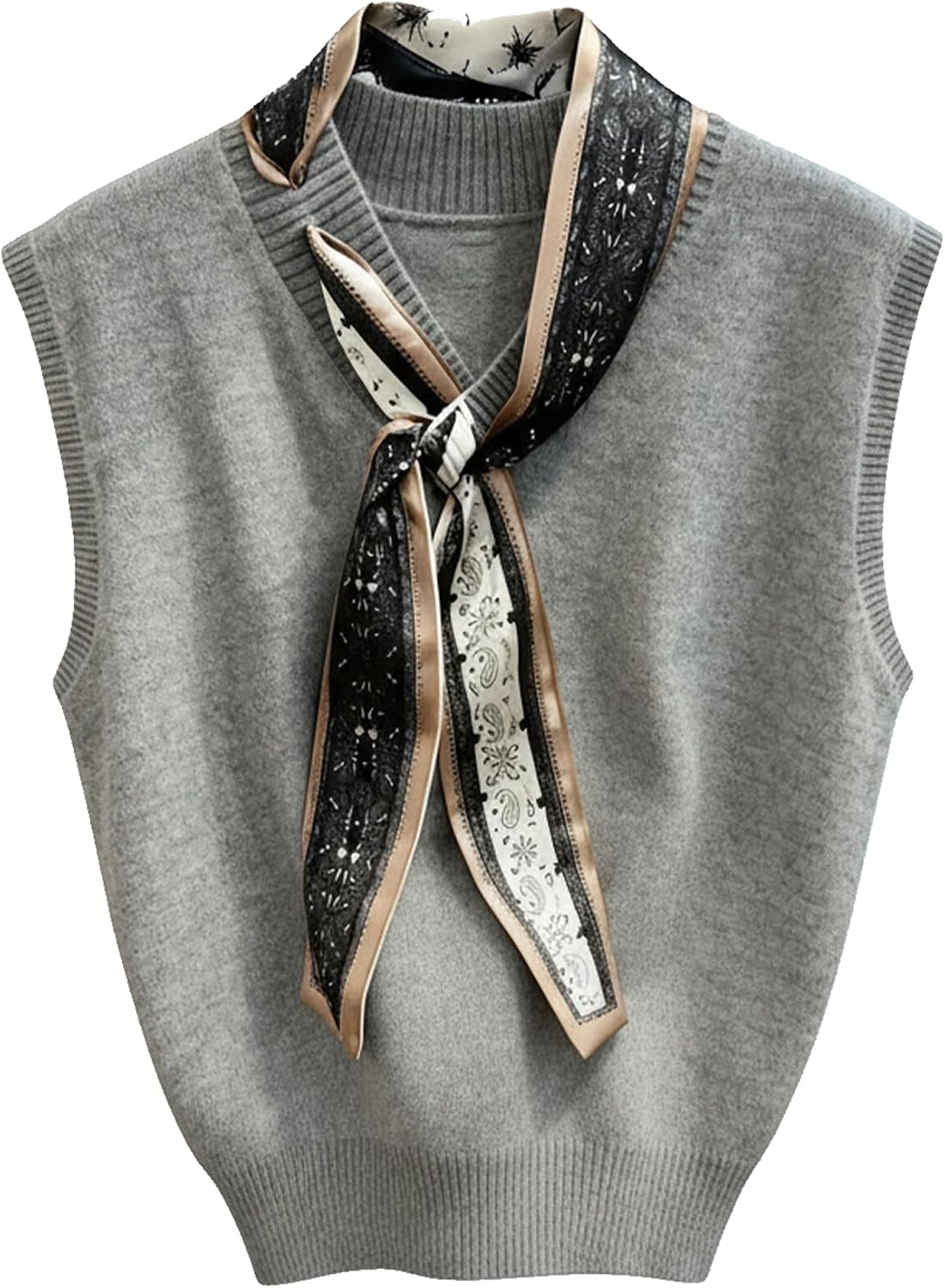 RoseSeek Women's Sleeveless Sweater Vest V Neck Ribbed Knit Tank Top with Silky Scarf Knitwear