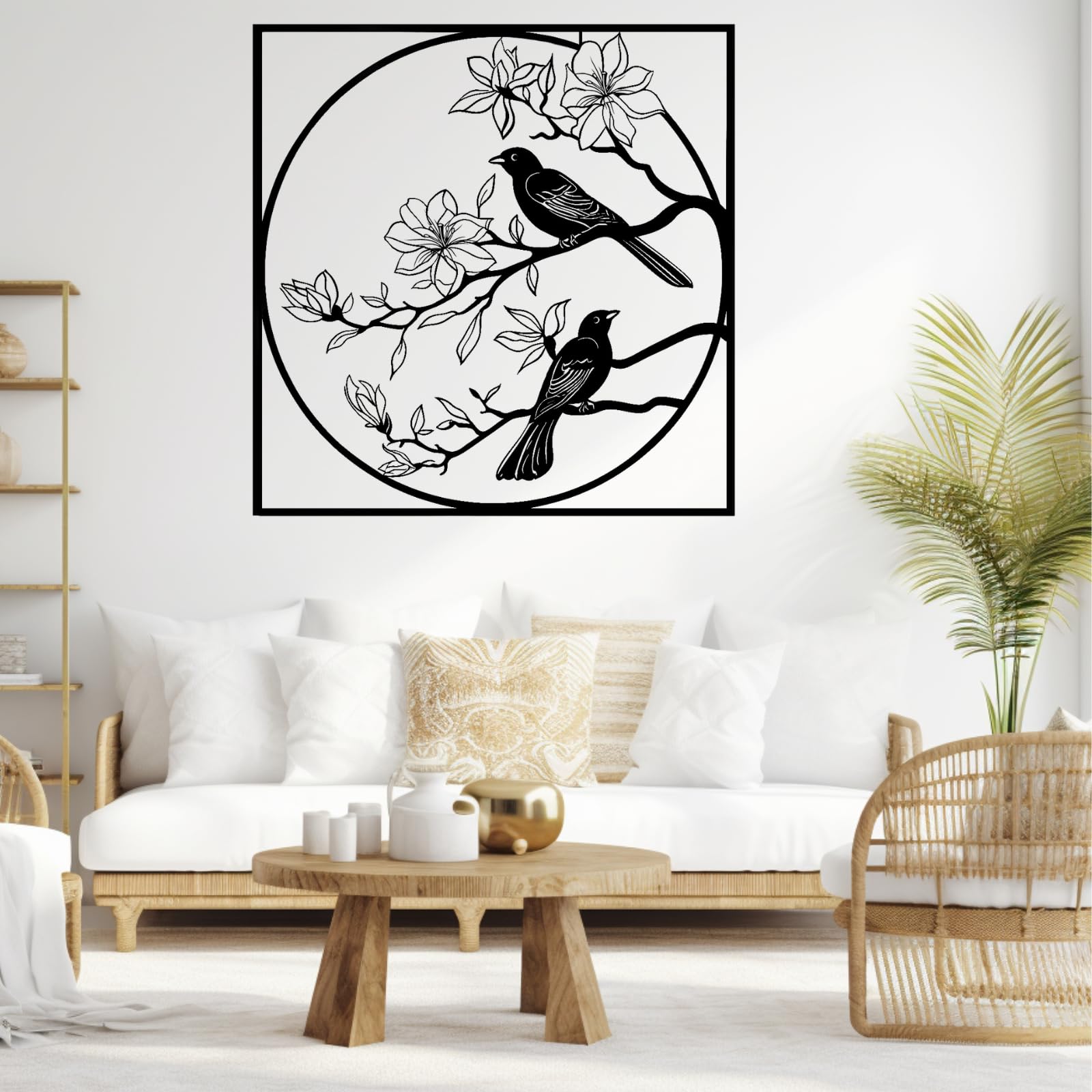 Décoration murale en métal 47cm oiseau noir moderne pour salon