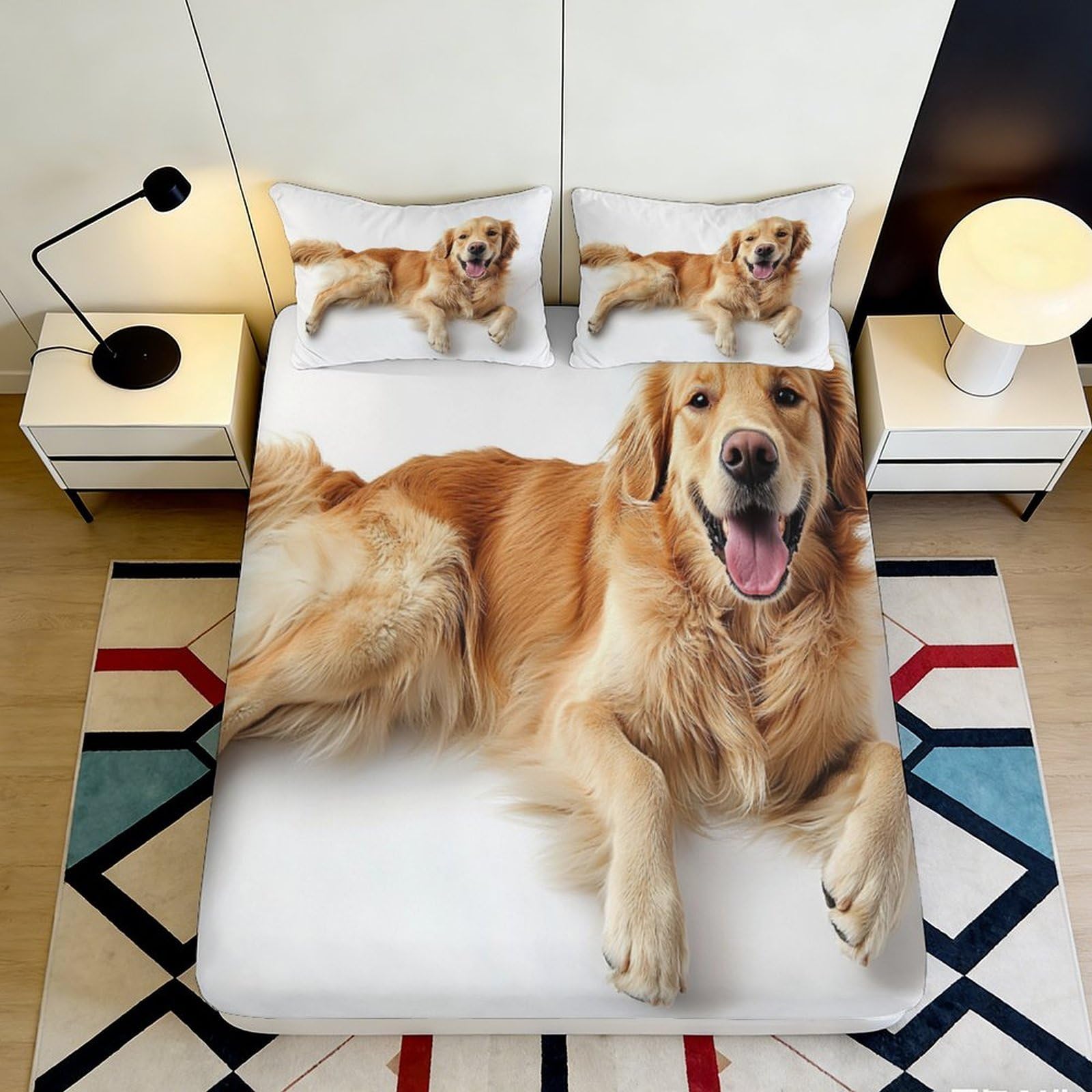 Jqzkxnhpbr Style-8 3D Printed Golden Retriever Fitted Sheet Microfiber Soft Anti-Slip Dog Bed Cover For Bedroom Guest Room Decor Easy Care 90X200x25cm