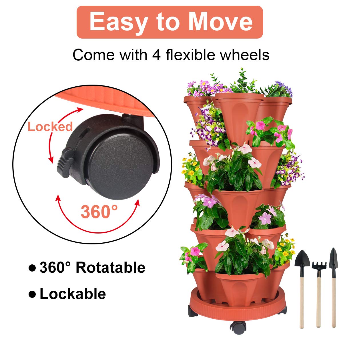 Stackable Planter with Removable Wheels and Tools, Tower Garden