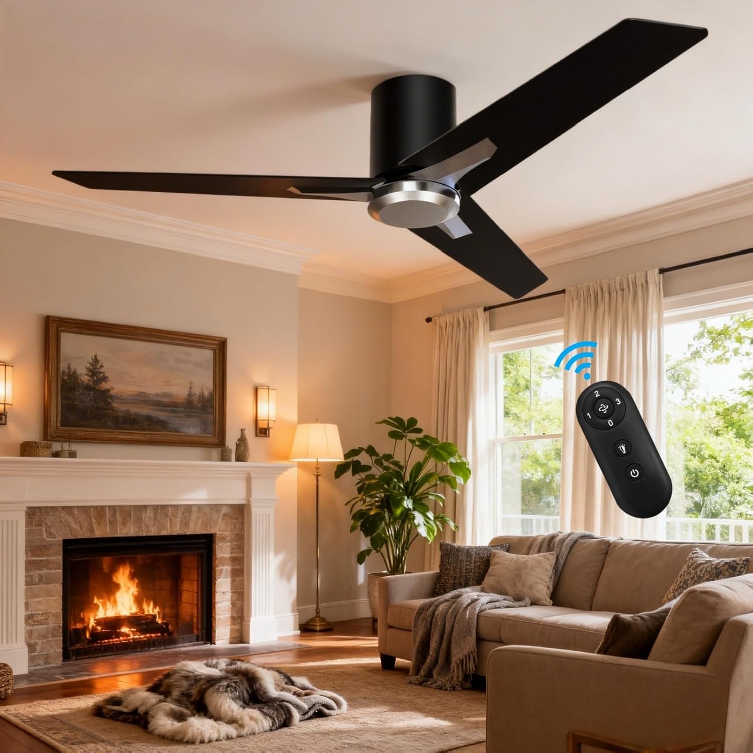 52 inch Ceiling Fan No Light, Indoor/Outdoor Without Light,Flush Mount Fan Light, 3 Speed Settings, DC Motor, Suitable for Living Rooms, Bedrooms, Dining Rooms.
