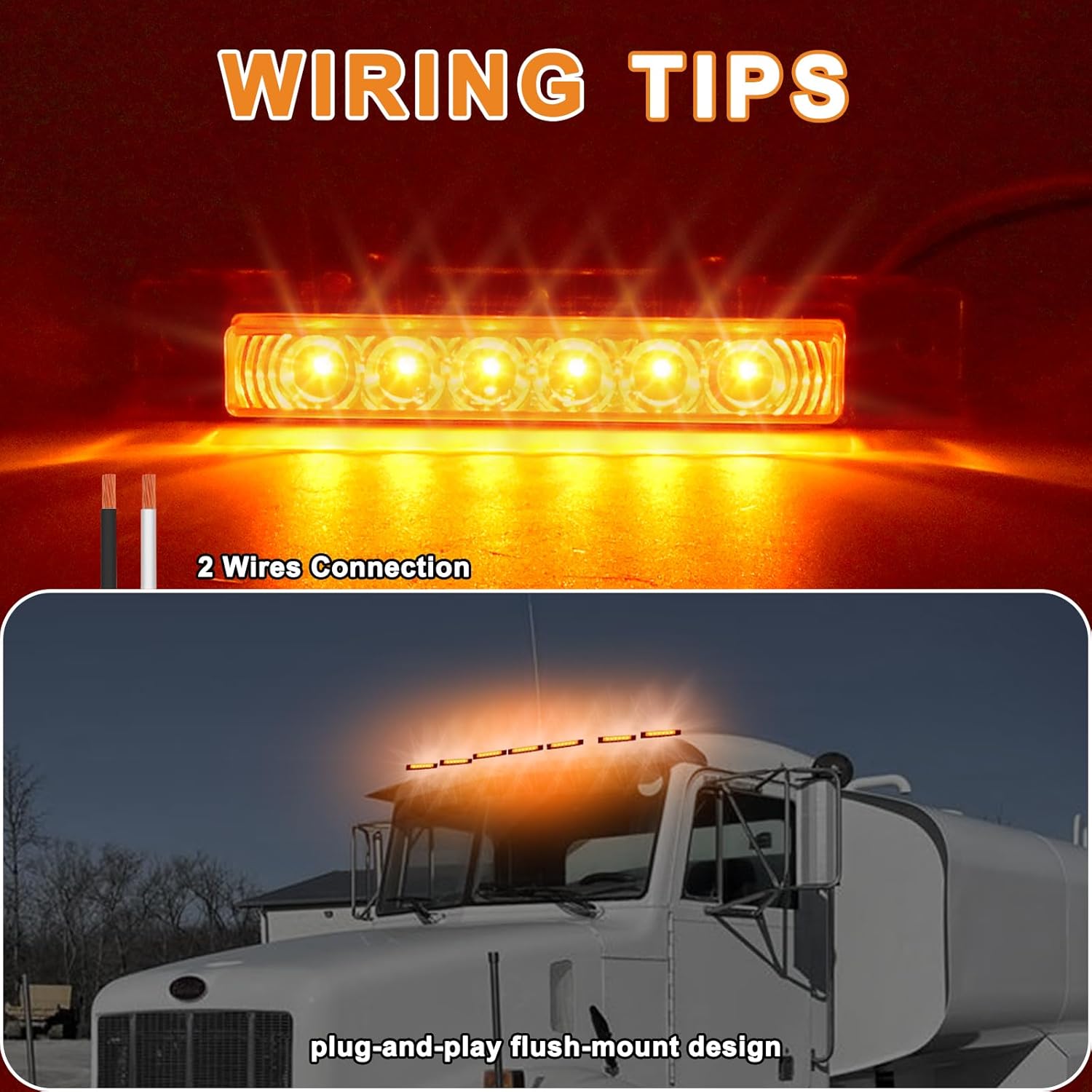 5-Pack 6LED Amber Cab Marker Roof Lights Clear Lens Waterproof for Volvo VNL 2003-2020 Trucks
