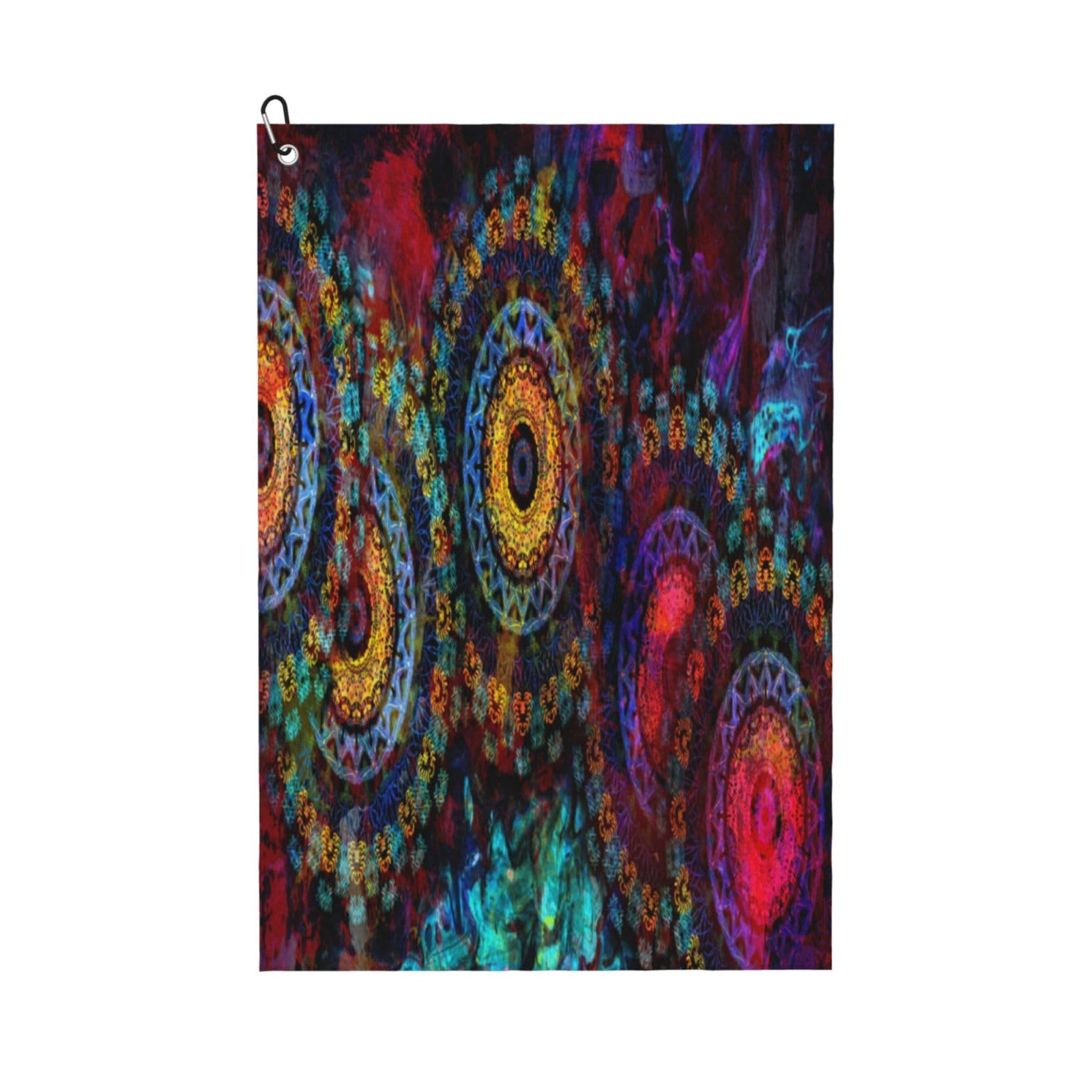 AOOEDM Mandala Colorful Print Golf Towel with Carabiner Clip Absorbent Microfiber Golf Towel for Cleaning Golf Ball Club Putter Iron for Golf Bag Trolly Belt Loop 16" X 24"