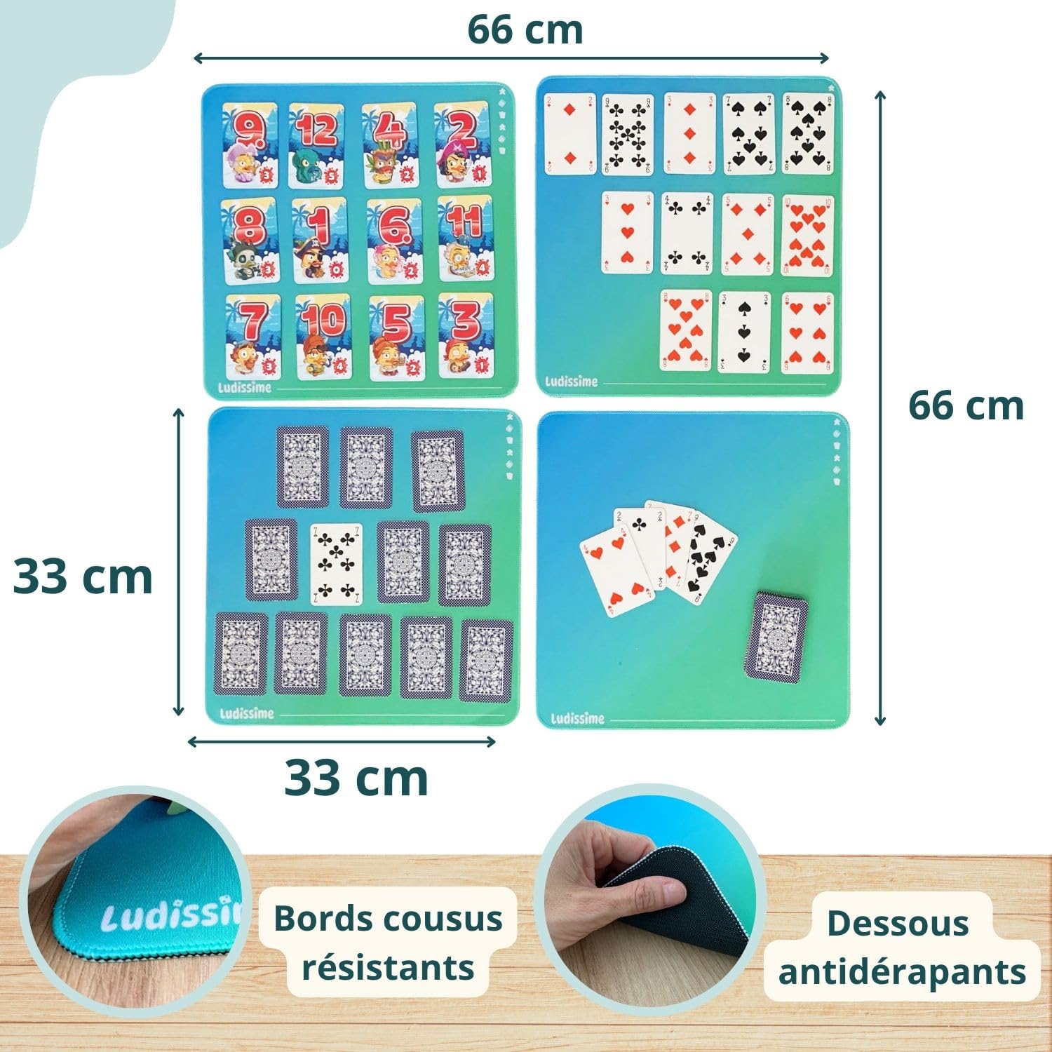 Lot 4 Mini Tapis de Jeux de société 33x33 cm pour Cartes | 4 tapis individuels : 1 par joueur, néoprène antidérapant, format compact pour cartes, famille et voyage