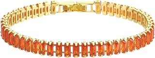 18K Gold-Plated Pink Cubic Zirconia Tennis Bracelet, Multiple Sizes 5.9-7.5 Inchs Fashion Women's Pink Tennis Bracelet