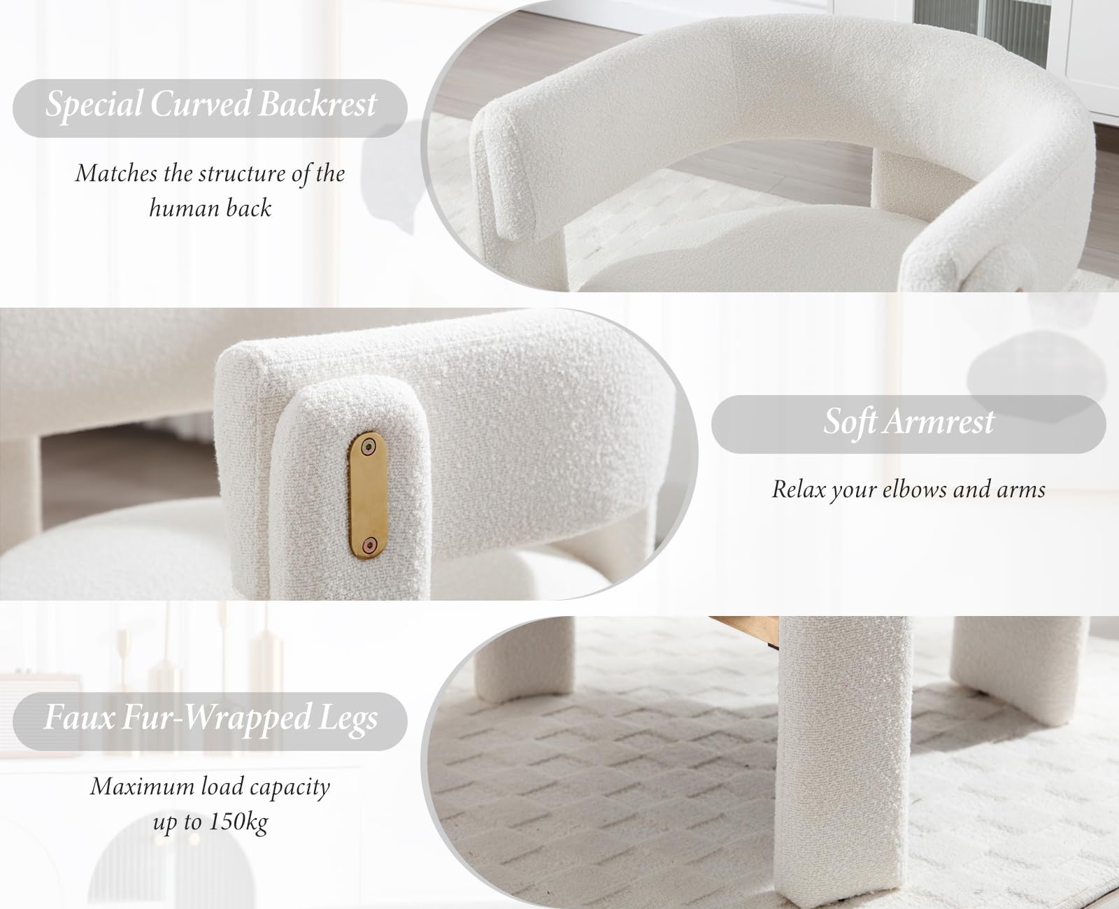 Wahson Silla de Salón Moderno Silla Diseño de Maquillaje,Silla Individual Elegante Butaca Relax de Piel Sintética con Reposabrazos para Dormitorio/Sala de Estar,Blanco