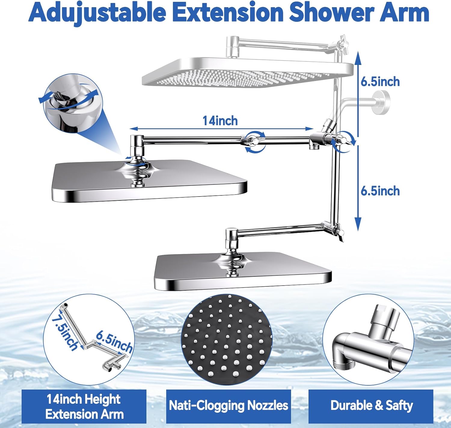 13" Rainfall Shower Head with Handheld Combo, Dual Waterfall Showerhead Button Switch by Handheld, Rain Shower head with 3-Modes Wand, Adjustable Extension Arm, 71 Inches Stainless Steel Hose(Chrome)