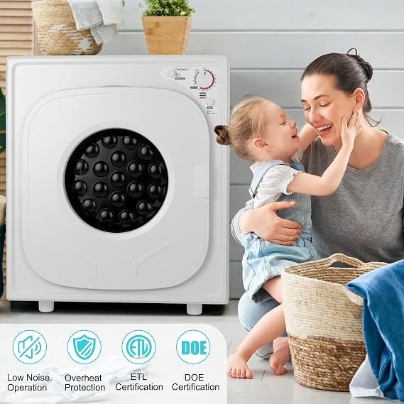Portable Dryer Stainless Steel Clothes Dryer with Touch Panel 2 Modes 4 Drying Programs and Adjustable Exhaust Vent 13.2 LBS Front Load Tumble Laundry Dryer for Apartment Dorm and Home 1500W White