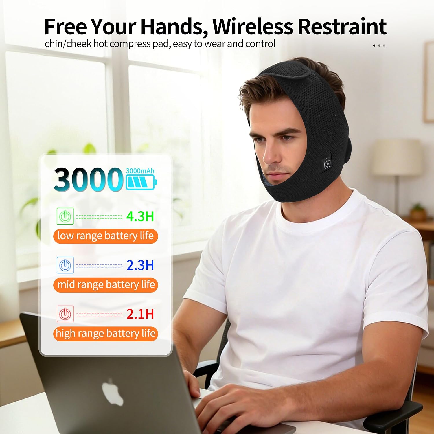 3000mAh Built-in Battery Heated TMJ Jaw Wrap, Red Light Face Heating Pad, Warm Compress Mask for Jaw Tension, Wisdom Teeth Recovery, Bruxism & Sinus Pressure Relief