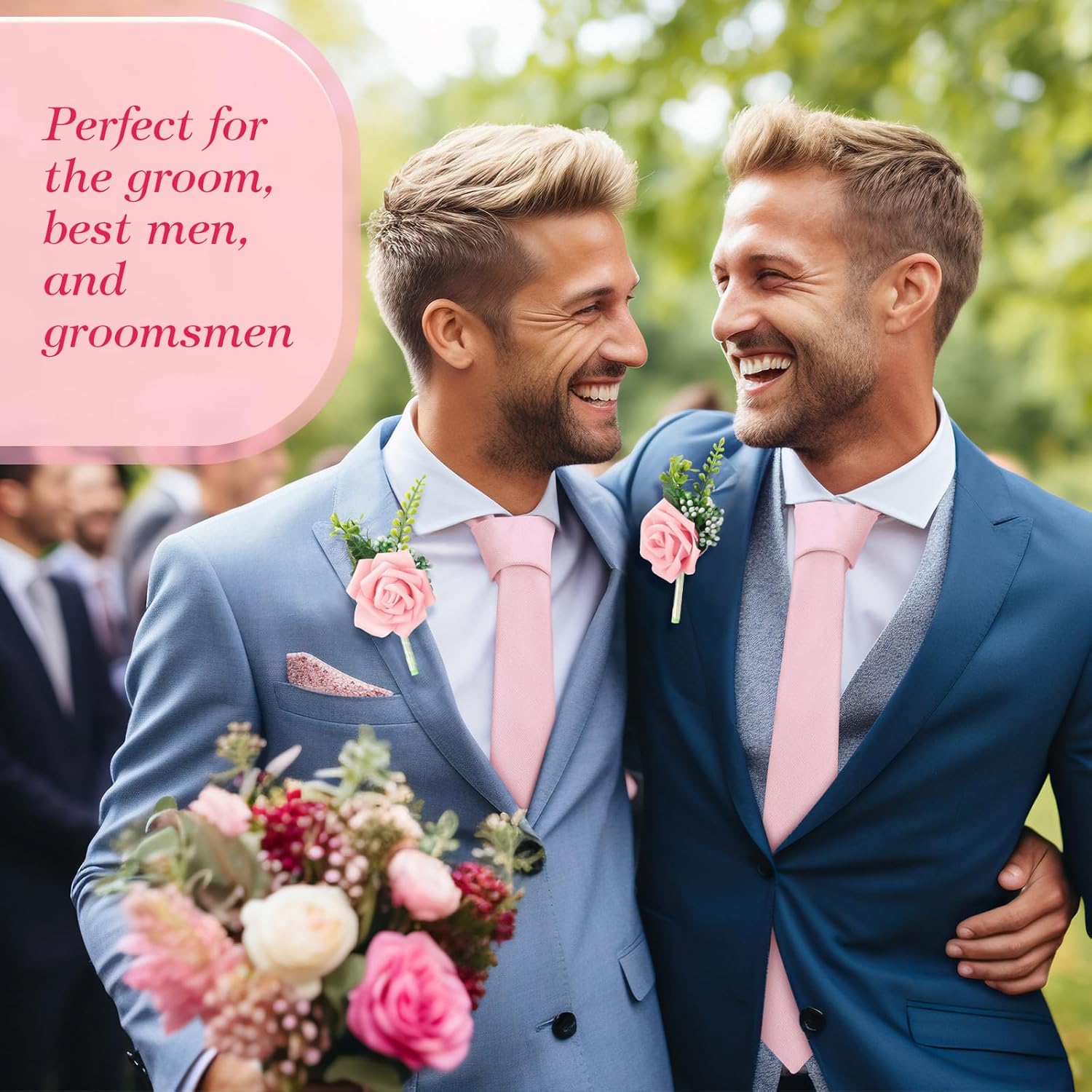 Toulite 12 Pcs Groom Ties and Boutonnieres for Men Wedding, 6 Ties and 6 Boutonniere for Men Groom Groomsmen Wedding Prom