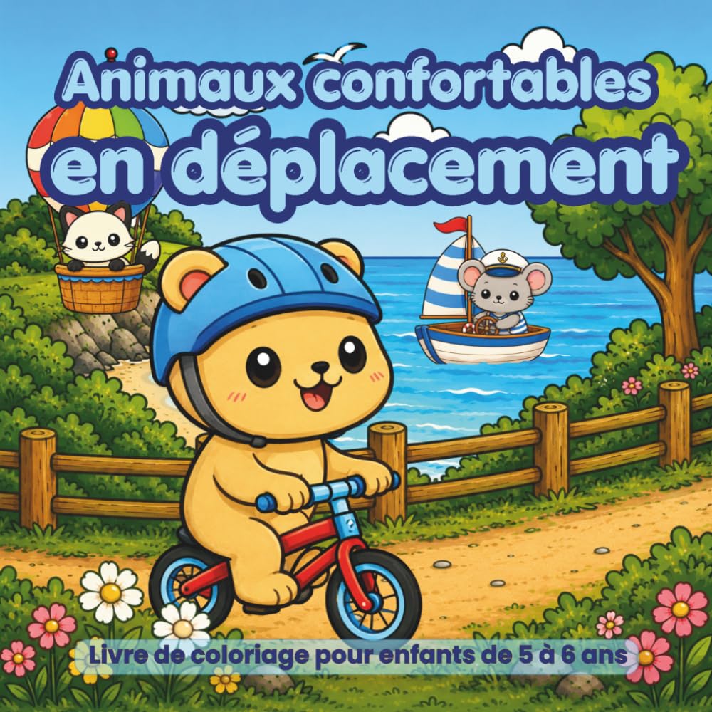 Animaux confortables en déplacement: Livre de coloriage pour enfants de 5 à 6 ans