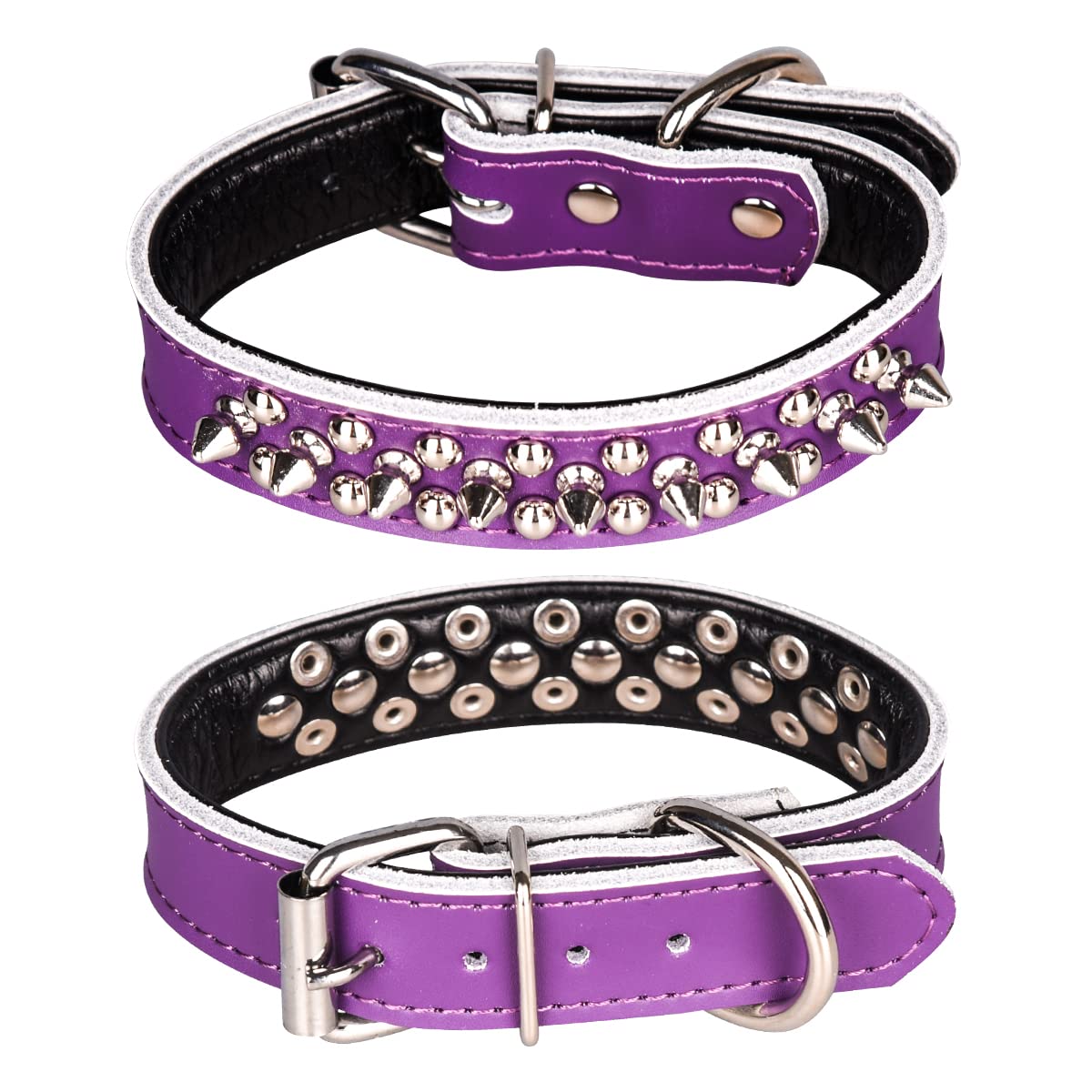 Bbmmayy Spiked Studded Dog Collar, Soft Genuine Leather Dog Collar, Adjustable Dog Collars for Small Medium Large Dogs Breeds Pit Bull (S fit Neck
