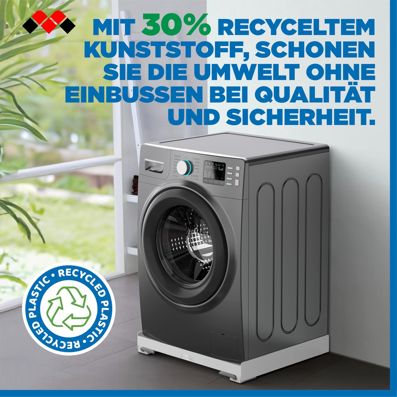 Meliconi Base Move Evo, Waschmaschinen Untergestell mit Rollen und Bremsen | Anti Vibration Sockel für Waschmaschine und Trockner 60x60 cm, Struktur 30% Recyceltem Kunststoff, 250kg, Made in Italy, Weiß