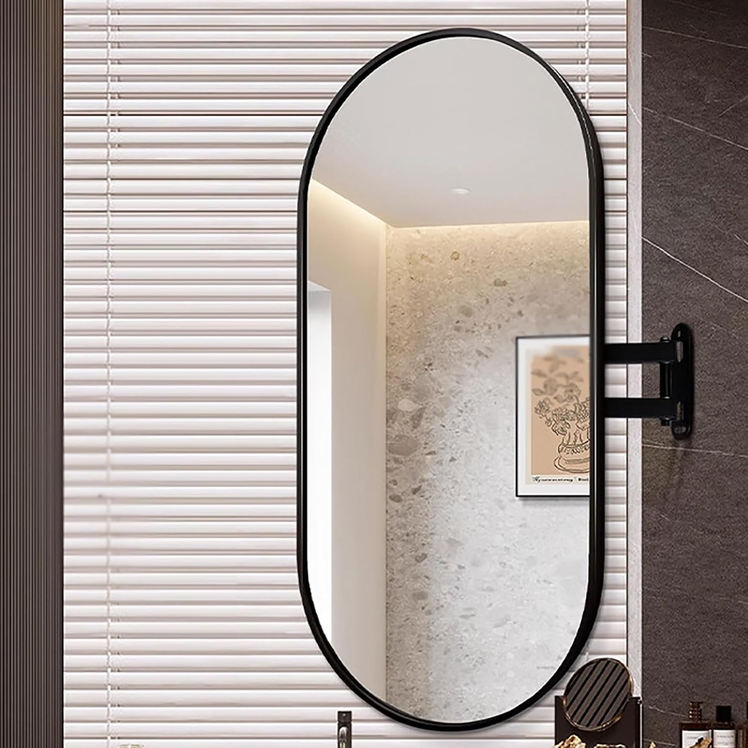 Wall Mounted Bathroom Mirror Oval Retractable Vanity Mirror Black/White Metal Frame 360° Rotation for Bedroom, Entryway, Living Room Decor(Black,40x70cm/16x28in)