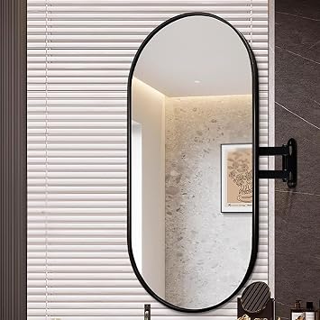 Wall Mounted Bathroom Mirror Oval Retractable Vanity Mirror Black/White Metal Frame 360 Rotation for Bedroom, Entryway, Living Room DecorBlack,40x70cm/16x28in