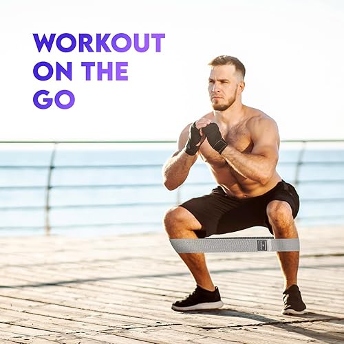 Miniatura 6 de Bandas anchas de resistencia de tela para entrenar  3 bandas antideslizantes de nivel de fuerza para mujeres y hombres  Viene con una bolsa y cinta