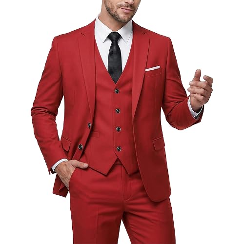 MY'S Men's 3 Piece Slim Fit Suit Set with Tie, 2 Button Blazer Jacket Vest & Pants, Business Wedding Party Prom Suit for Men