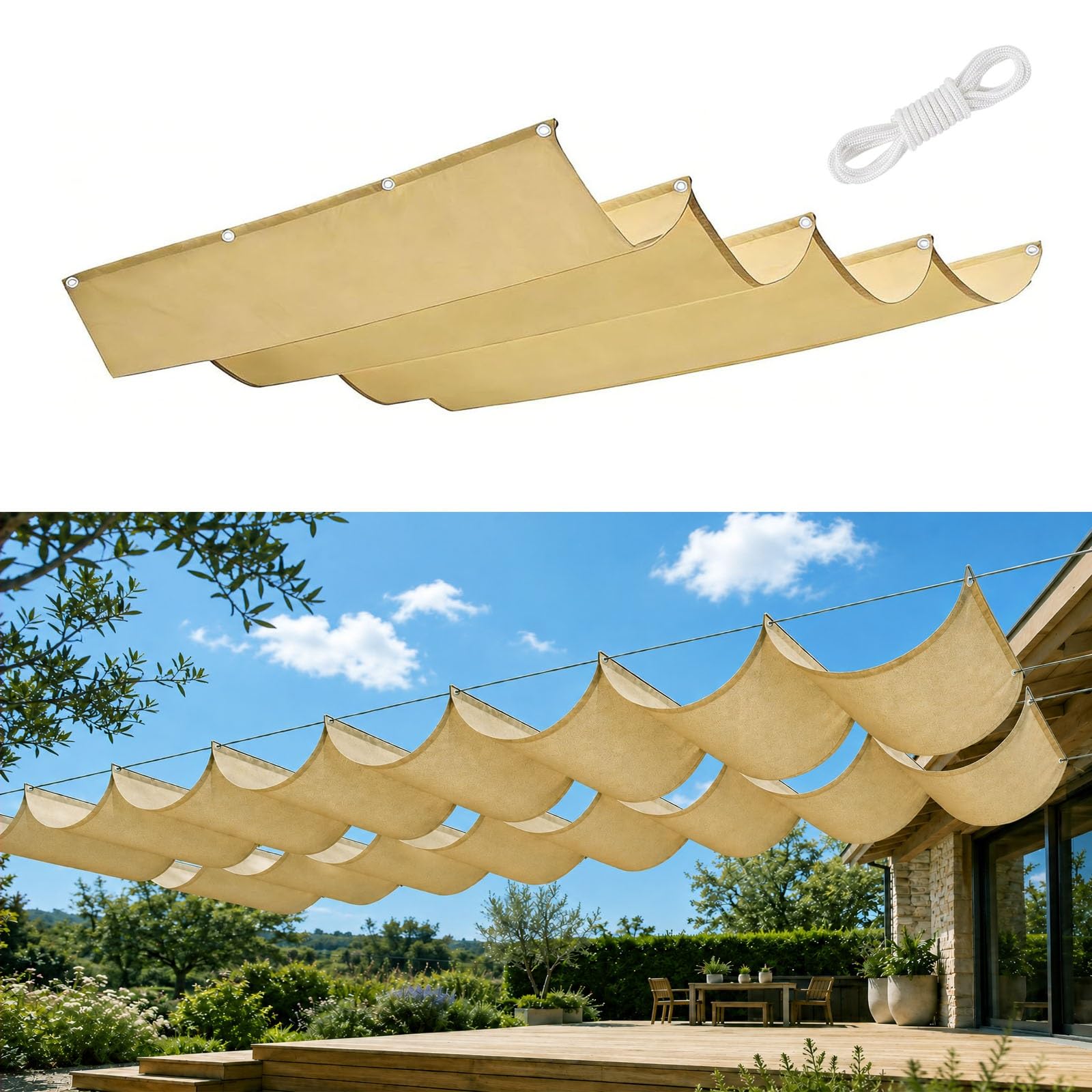 Voile d'ombrage imperméable et anti-UV rétractable 50x100 pour pergola de jardin