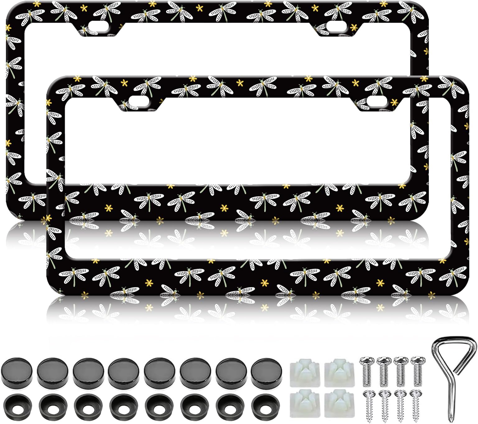 HCSS Dragonfly License Plate Frames - 2 Pack Cute Dragonfly Insects Flying License Plate Holder, Aluminum Metal Rust-Proof Waterproof Car Decorative Tag Frame for Standard US 12x6 Inch